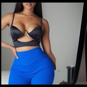 Black Bustier Wire Push Up Adjustable Strap W/A V Design Bralette Cami Crop Top